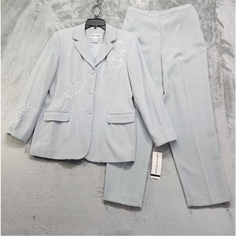 Alfred Dunner Pant Suit Women 12/10 Gray Blazer Floral Sequins